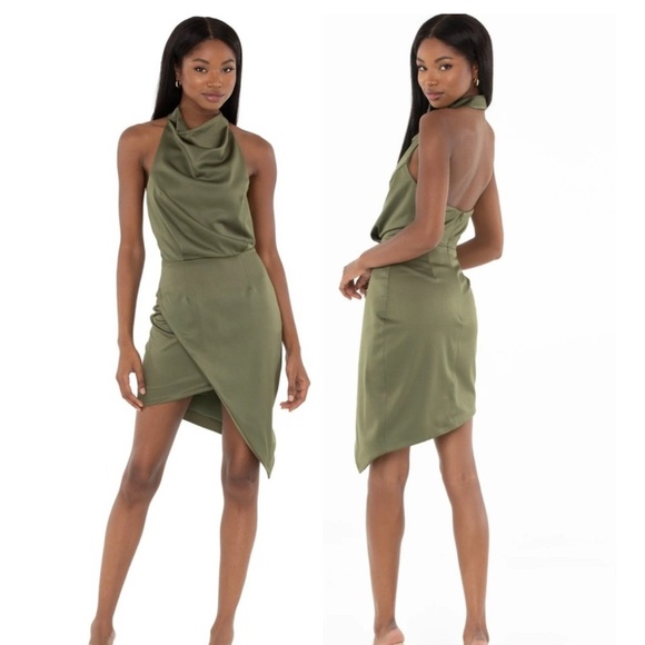 Elliatt Camo Dress‎ Women’s Size Medium Mini Halter Cocktail Khaki Olive Green - Picture 3 of 10